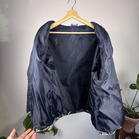Vintage 90s Silk Novelty Quilted Baroque Floral Bomber Jacket – Anna & Frank L - Picture 2 of 11